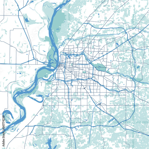 Layered vector map of Memphis in Tennessee in a professional blue style