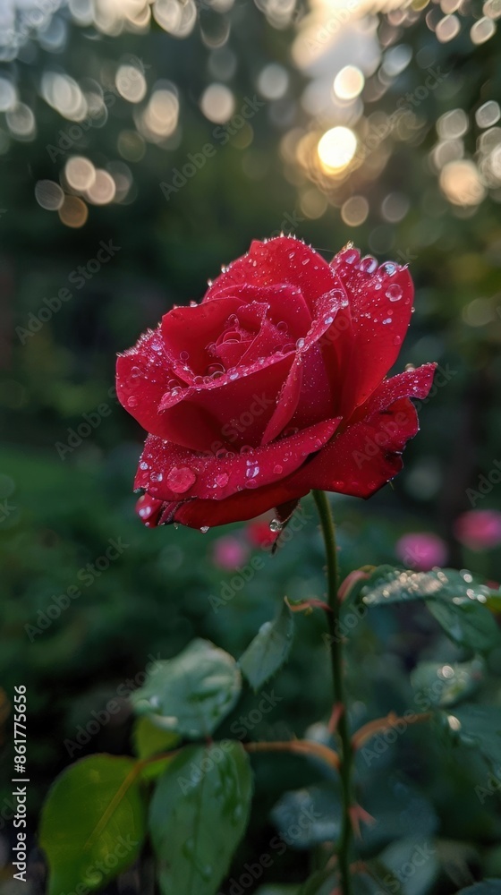 Obraz premium A red rose with water droplets on it