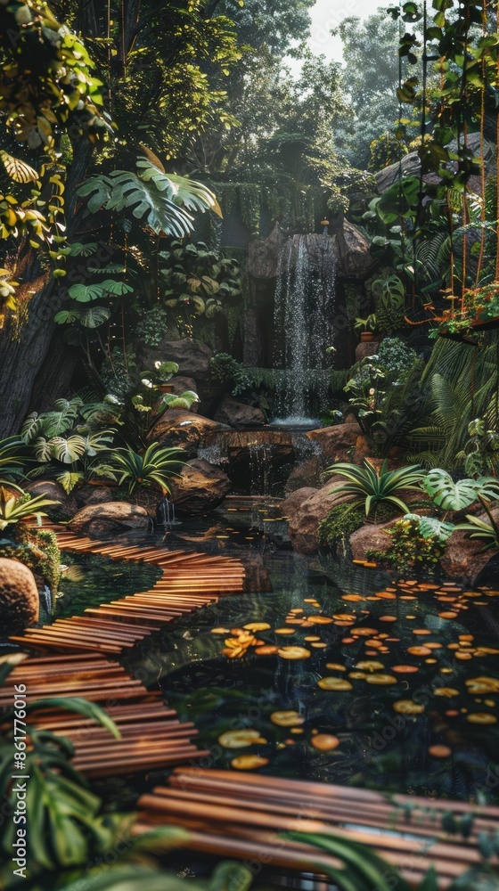 Fototapeta premium A waterfall in the middle of a lush green forest