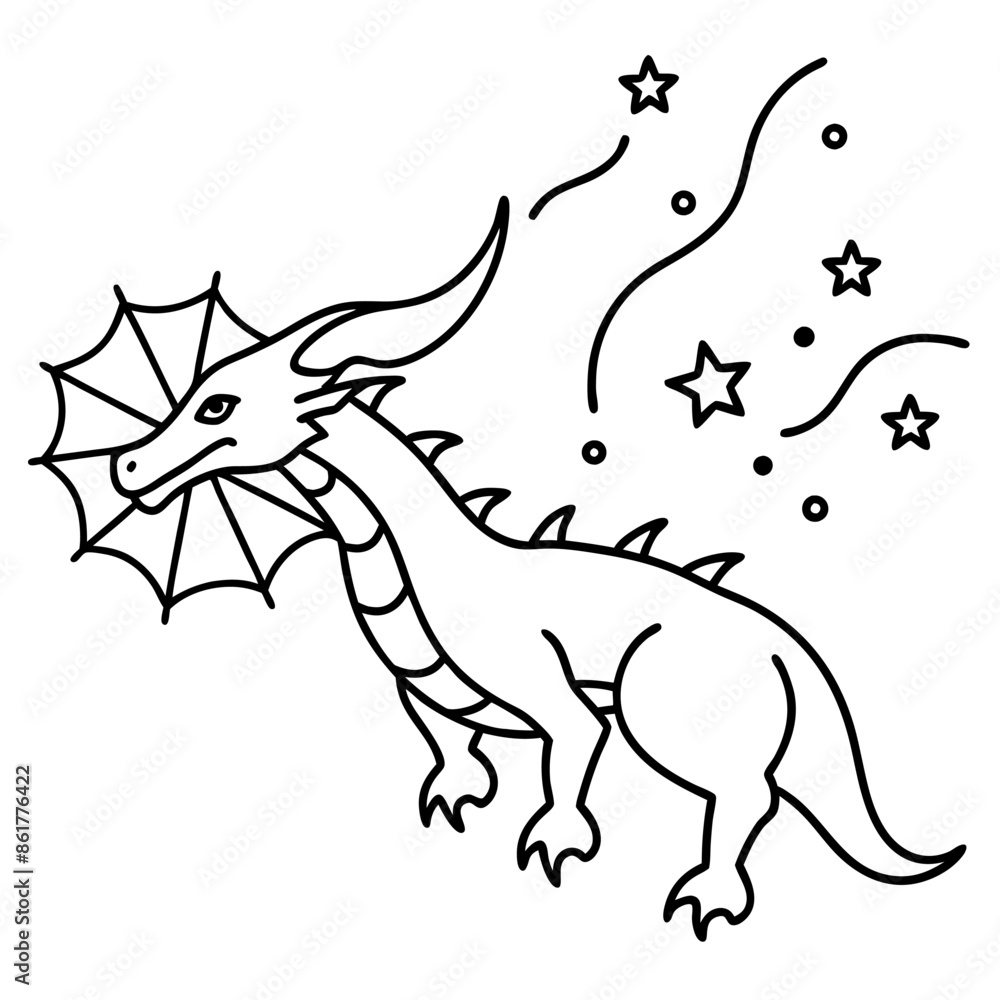 Fototapeta premium Dragon in space outline for coloring book