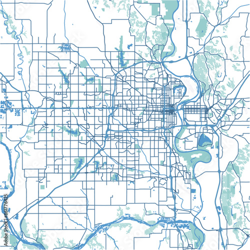 Layered vector map of Omaha in Nebraska in a professional blue style