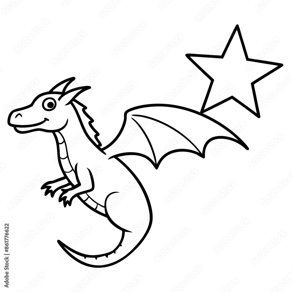 Fototapeta premium Dragon in space outline for coloring book