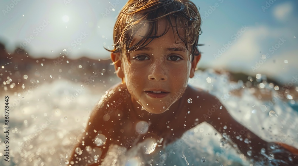 Young Boy Enjoying a Splash in the Ocean Young Boy Enjoying a Splash in the Ocean