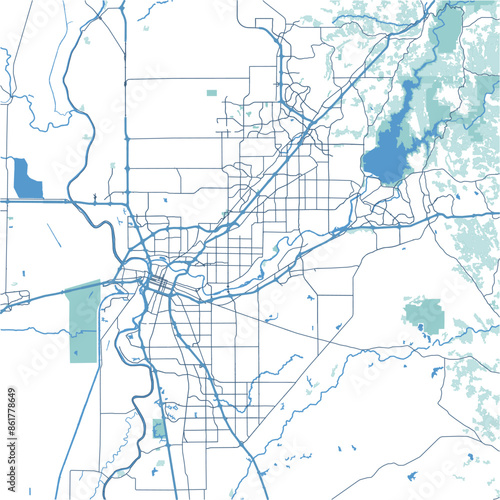 Layered vector map of Sacramento in California in a professional blue style