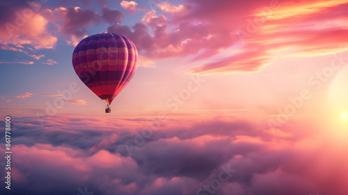 A hot air balloon ride at sunrise, summer, hot air balloon, hd, breathtaking with copy space