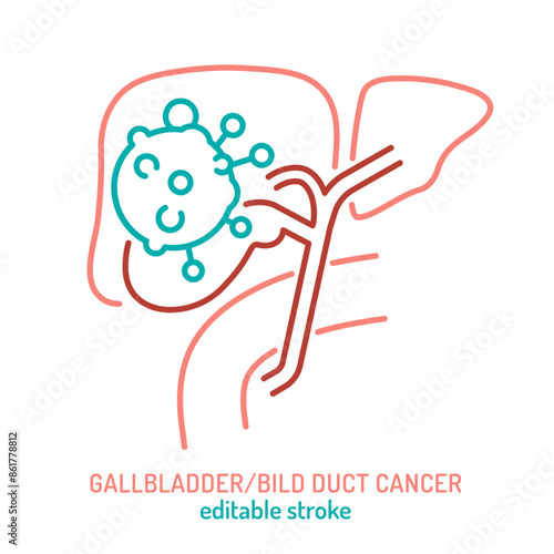 Gallbladder, bild duct cancer icon. Outline medical sign.