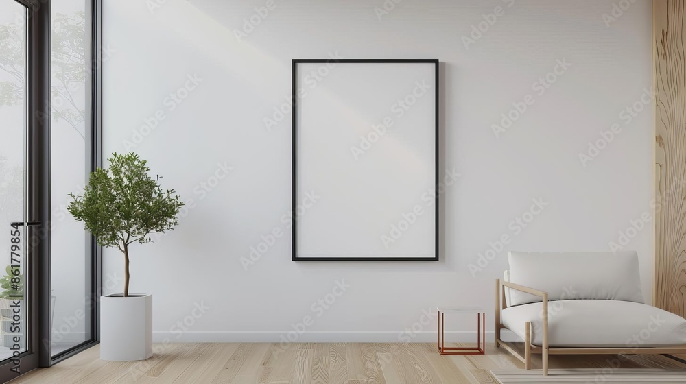 a black empty picture frame hanging in a trendy brooklyn apartment with wooden floors a black empty picture frame hanging in a trendy brooklyn apartment with wooden floors