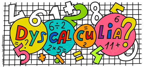 Dyscalculia concept. Math disability banner. Number dyslexia horizontal poster.