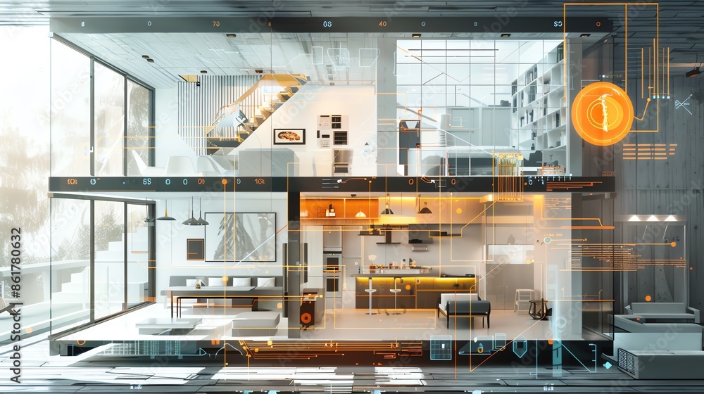 Modern Smart Home Automation System Shown in Transparent Cutaway House ...