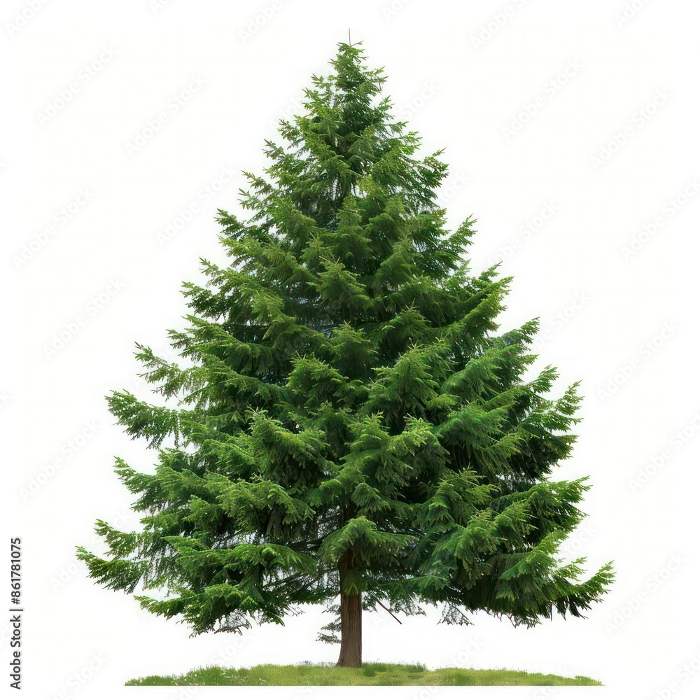 Fototapeta premium A hemlock tree with soft, needlelike leaves and a conical shape isolated on a white background