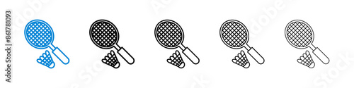 Badminton liner icon vector set.