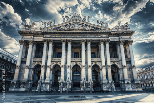 Grand Neoclassical opera house with columns and pediments photo