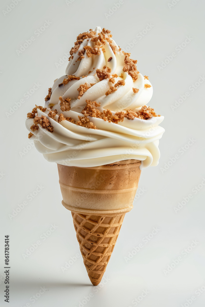 vanilla soft serve ice cream in cone with cookies crumb topping vanilla soft serve ice cream in cone with cookies crumb topping