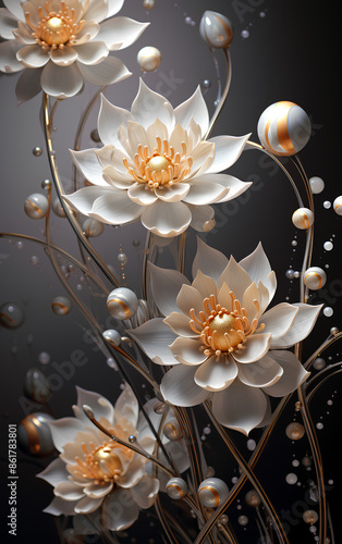 background with 3d flowers golden