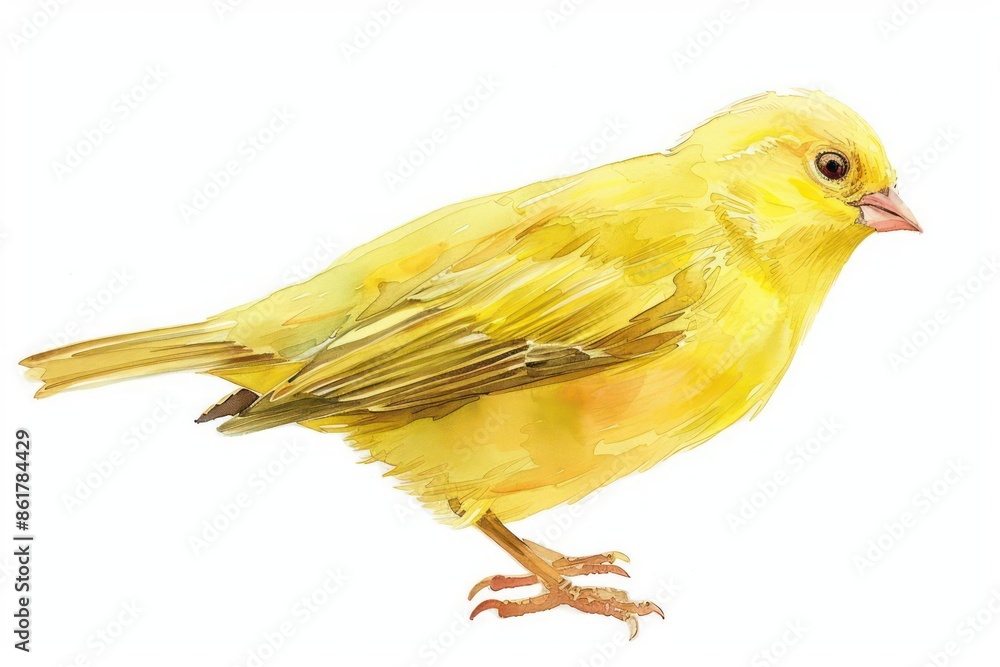 Fototapeta premium A sweet watercolor canary with bright yellow feathers and a small, delicate beak isolated on a white background