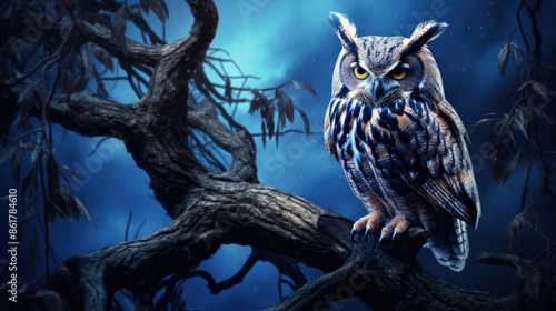An owl perches on a tree  photo