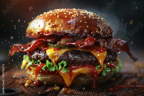 a close up of a burger photo