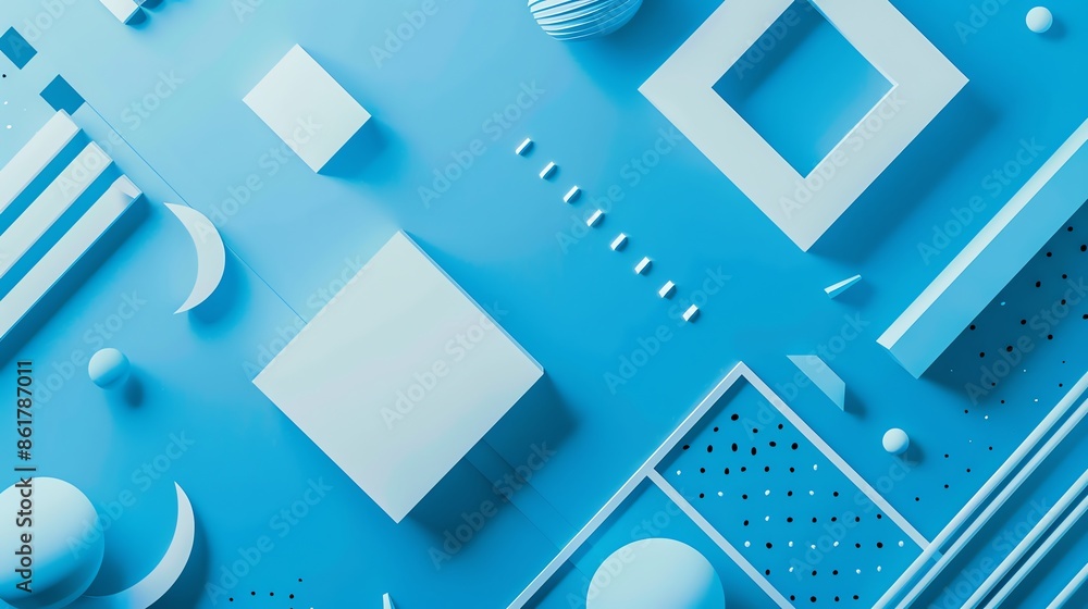 Abstract background with geometric shapes in blue. Minimalist design with squares, circles and lines. Modern and futuristic concept for art, design, technology. Abstract background with geometric shapes in blue. Minimalist design with squares, circles and lines. Modern and futuristic concept for art, design, technology.