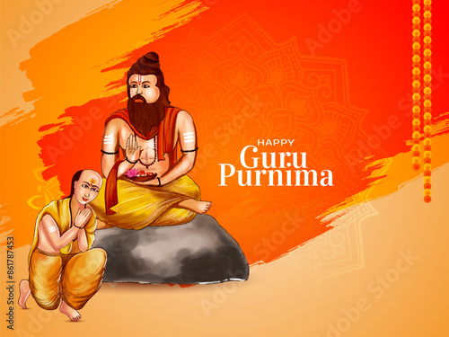 Happy Guru Purnima Indian religious festival greeting background