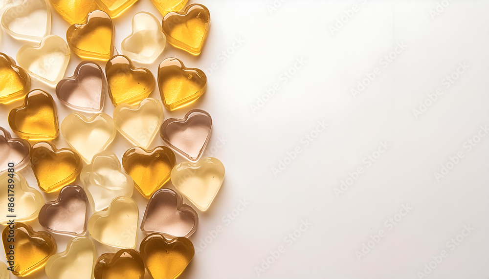 Yellow, White, and Pink Heart-Shaped Candies on White Background