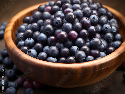 Wallpaper Mural Close up of fresh ripe blueberries in a wooden bowl Torontodigital.ca