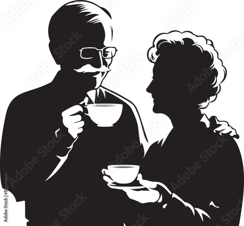 Grandparents vector  silhouette style and white background.