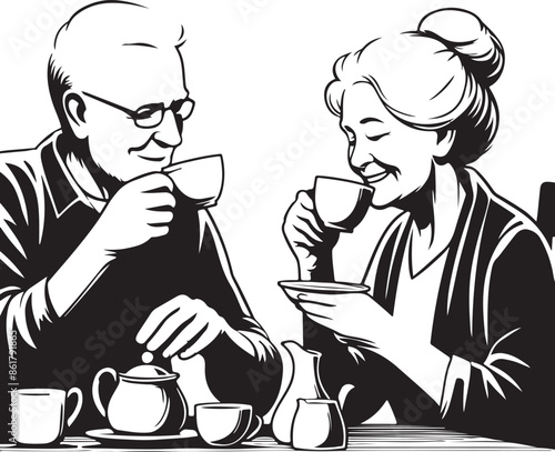 Grandparents vector  silhouette style and white background.