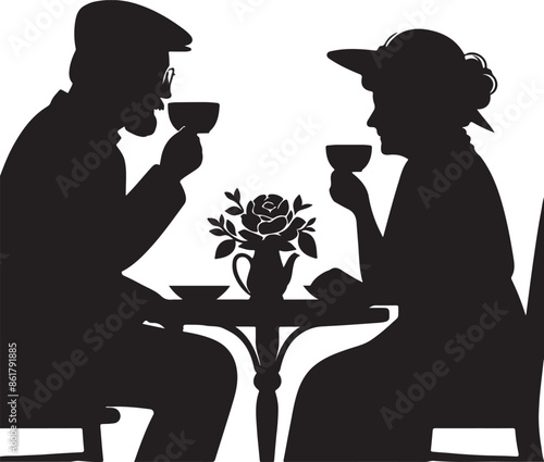 Grandparents vector  silhouette style and white background.