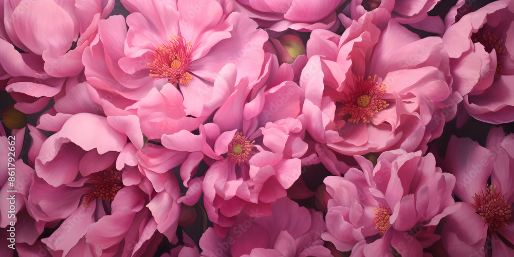 Abstract top view floral background with pink peony flowers Abstract top view floral background with pink peony flowers
