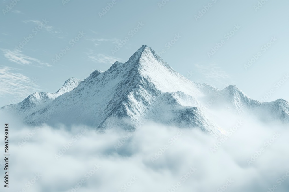 An awe-inspiring view of snow-covered mountain peaks standing tall above a sea of white clouds, under a pale sky, evoking feelings of purity and grandeur in nature. An awe-inspiring view of snow-covered mountain peaks standing tall above a sea of white clouds, under a pale sky, evoking feelings of purity and grandeur in nature.