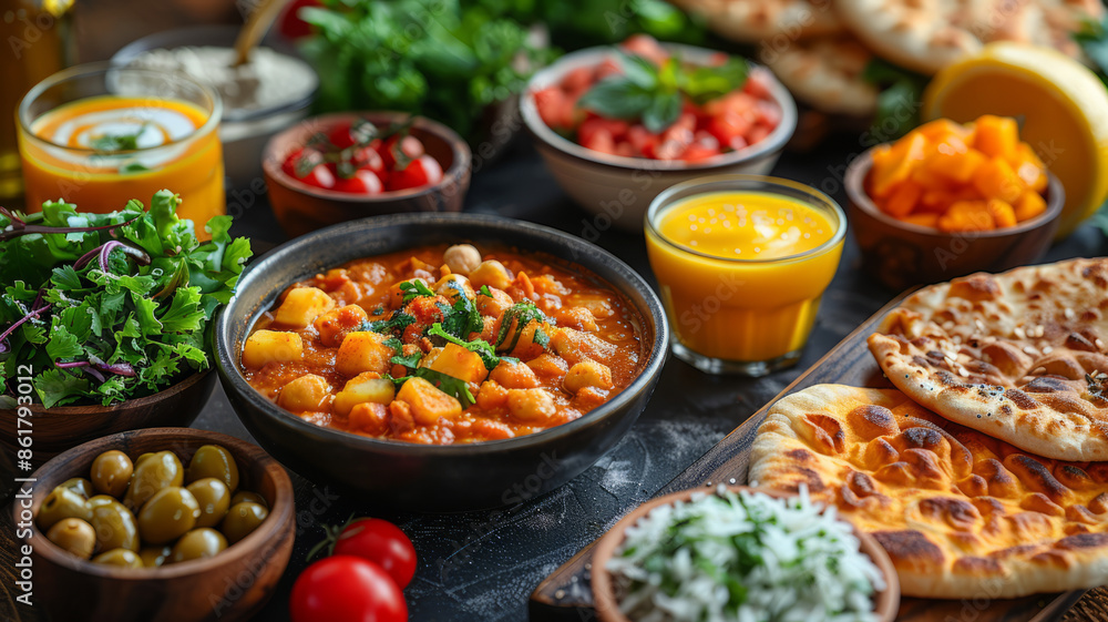 breakfast table with Indian food, healthy diet,generative ai breakfast table with Indian food, healthy diet,generative ai