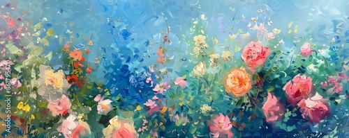 A vibrant Monet painting, with soft brushstrokes and dreamy colors capturing the fleeting beauty of nature, showcasing the Impressionist style. © Влада Яковенко