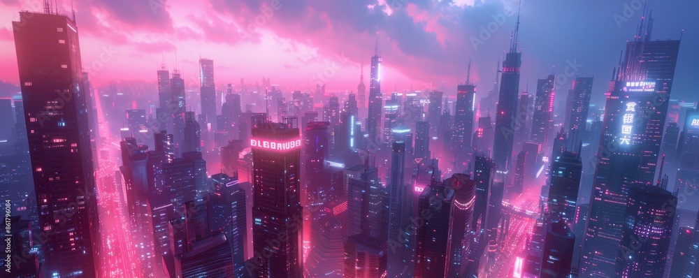 Fototapeta premium A futuristic city with massive skyscrapers.