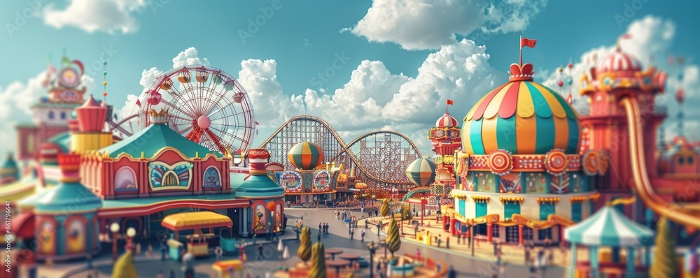 A family spending a day at an amusement park, enjoying thrilling rides, carnival games, and sugary treats. A family spending a day at an amusement park, enjoying thrilling rides, carnival games, and sugary treats.