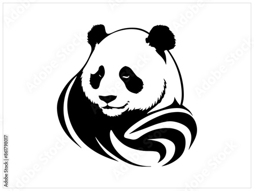 panda bear illustration, Panda Logo Vector Icon - Majestic Monochrome Silhouette