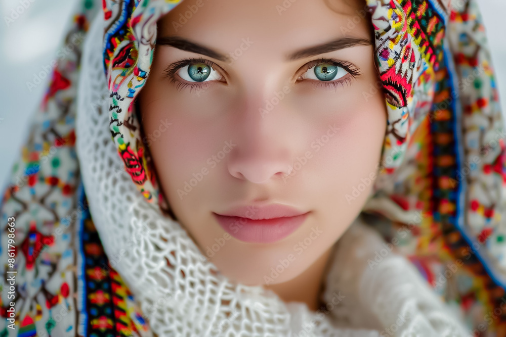 A woman with a scarf wrapped around her face A woman with a scarf wrapped around her face