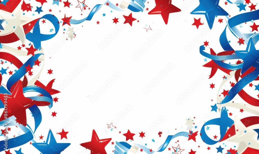 Obraz premium A red, white and blue frame with stars and ribbons around the edges Generative AI