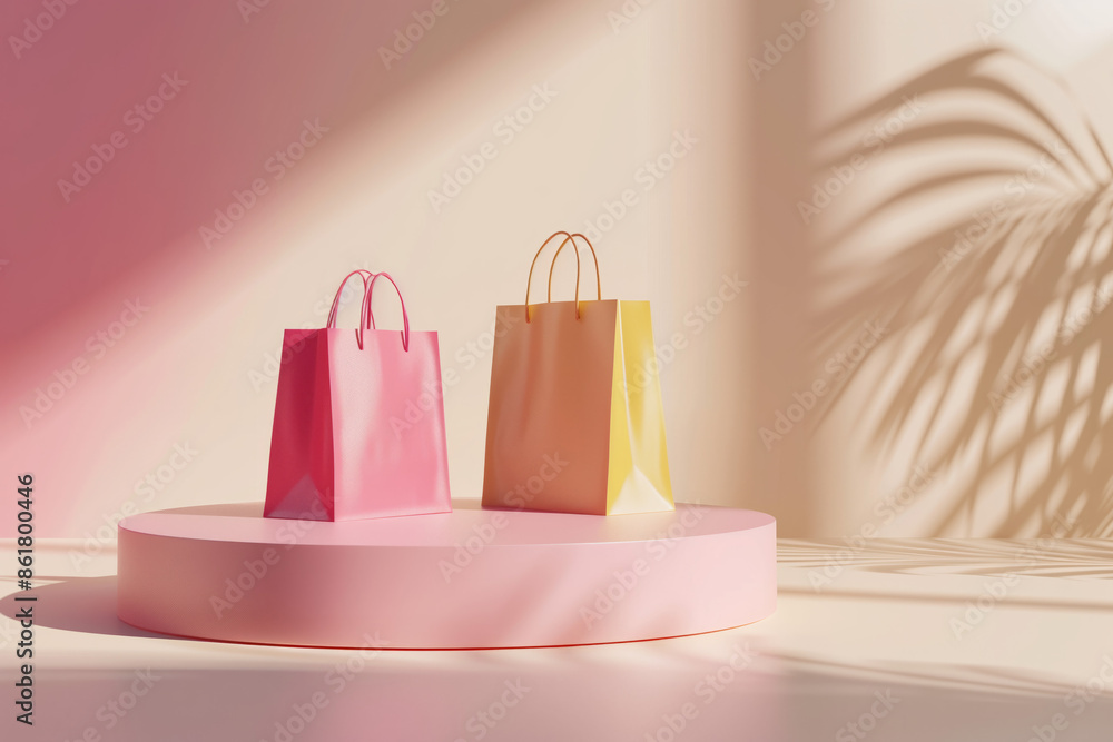 3d illustration of shopping bags in a variety of colors are arranged in a vibrant, geometric pattern. The colorful composition creates a lively and dynamic visual representation of retail and consumer 3d illustration of shopping bags in a variety of colors are arranged in a vibrant, geometric pattern. The colorful composition creates a lively and dynamic visual representation of retail and consumer