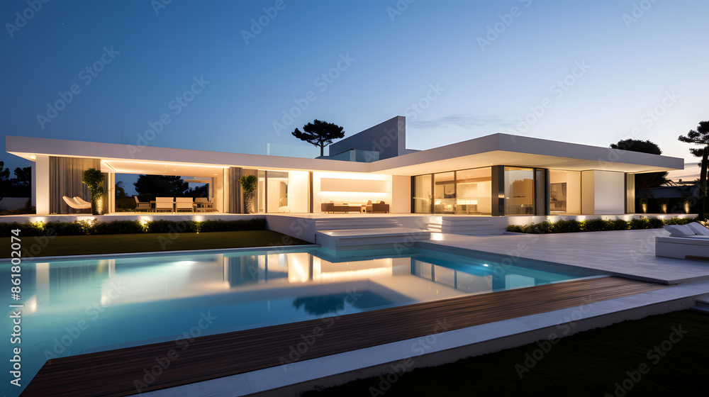 Luxury House with Pool at Dusk Luxury House with Pool at Dusk