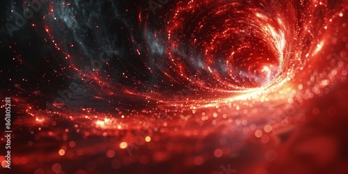 A breathtaking red space vortex with luminous particles and nebulalike effect, perfect for scifi settings photo
