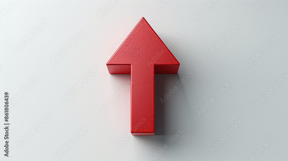 A red upward arrow on a white background. A red upward arrow on a white background.