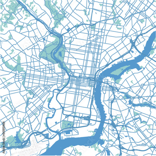 Layered vector map of Philadelphia in Pennsylvania in a professional blue style