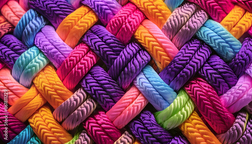 Colorful Braided Yarn Rope Pattern Close-Up