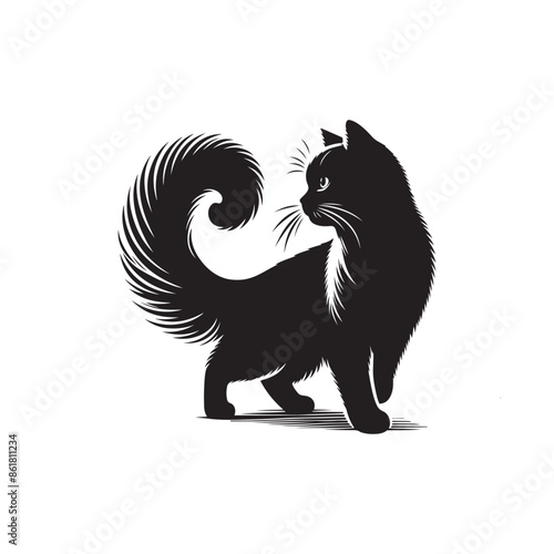 Black and white Cute Cat in Silhouette illustration
