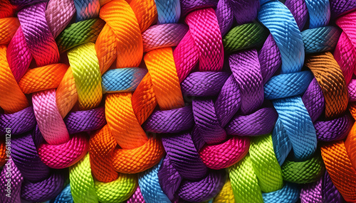 Colorful Braided Yarn Rope Pattern Close-Up