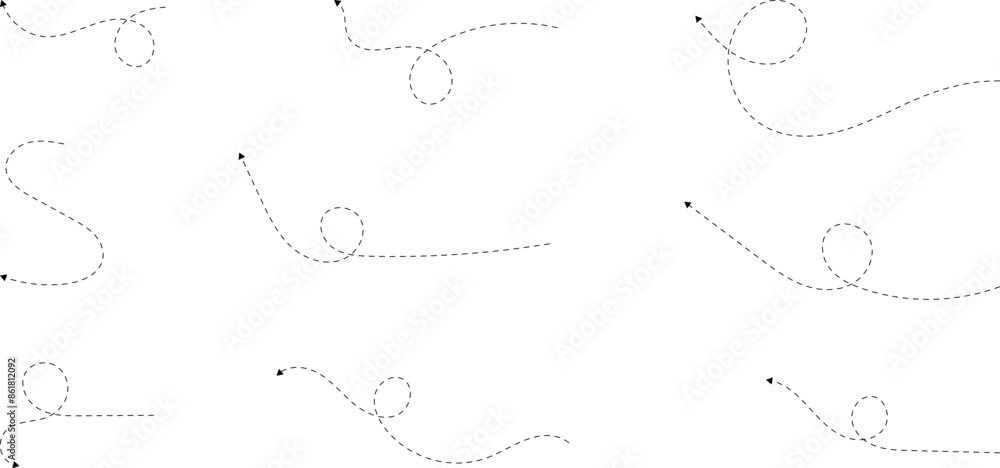 Hand drawn dotted arrows. Hand drawn freehand different curved lines, swirls arrows. Curved arrow line. Doodle, sketch style. Isolated Vector illustration. Hand drawn dotted arrows. Hand drawn freehand different curved lines, swirls arrows. Curved arrow line. Doodle, sketch style. Isolated Vector illustration.