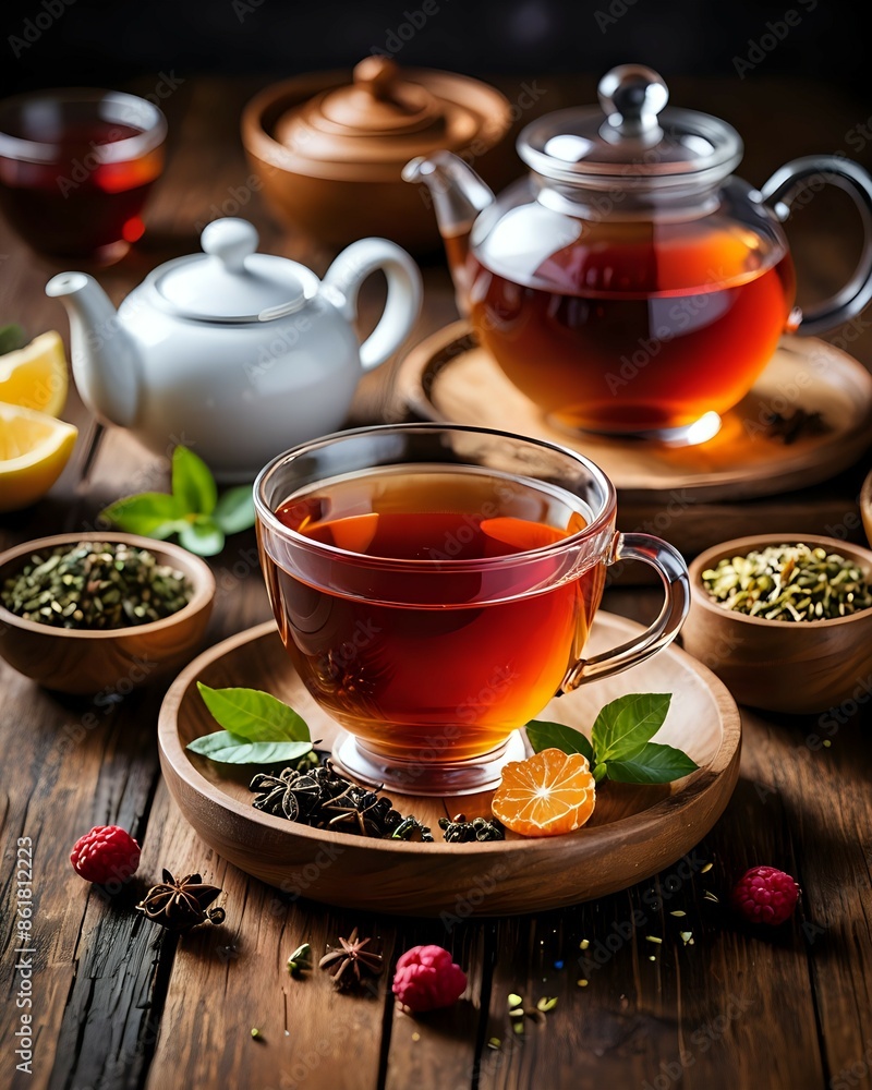 cup of tea and teapot with mint cup of tea and teapot with mint