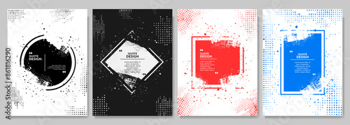 Vector frame for text. Modern Art graphics. Dynamic frame stylish geometric color background. Brush stroke ink splash with halftone dots. Element for design invitations, flyers, posters, book cover