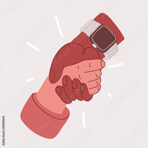 Vector illustration of Mixed race couple holding hands Concept of caring and tenderness. Male and female hands. Helping each other