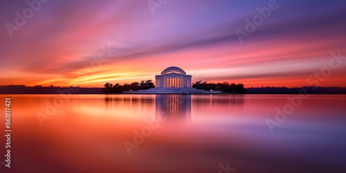 Symmetrical Professional Photo of Jefferson Memorial in Washington DC with Blurred Background and Copy Space. Concept Washington DC, Jefferson Memorial, Professional Photography